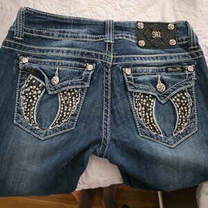 Miss Me Angel Rhinestone Wings Boot Cut Dark Wash Jeans 28